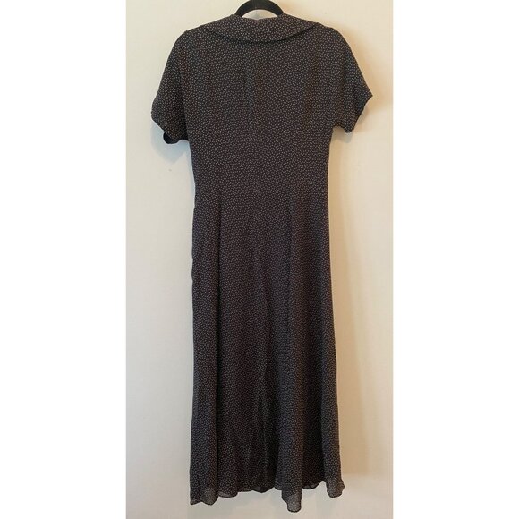 Dana Buchman Midi Dress Black White Dots Short Sleeve Collared Buttons up Silk - Picture 2 of 10